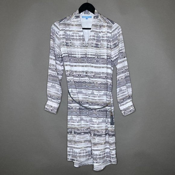 Antonio Melani Gray/White Dress‎ With Belt And Adjustable Sleeves Size 2